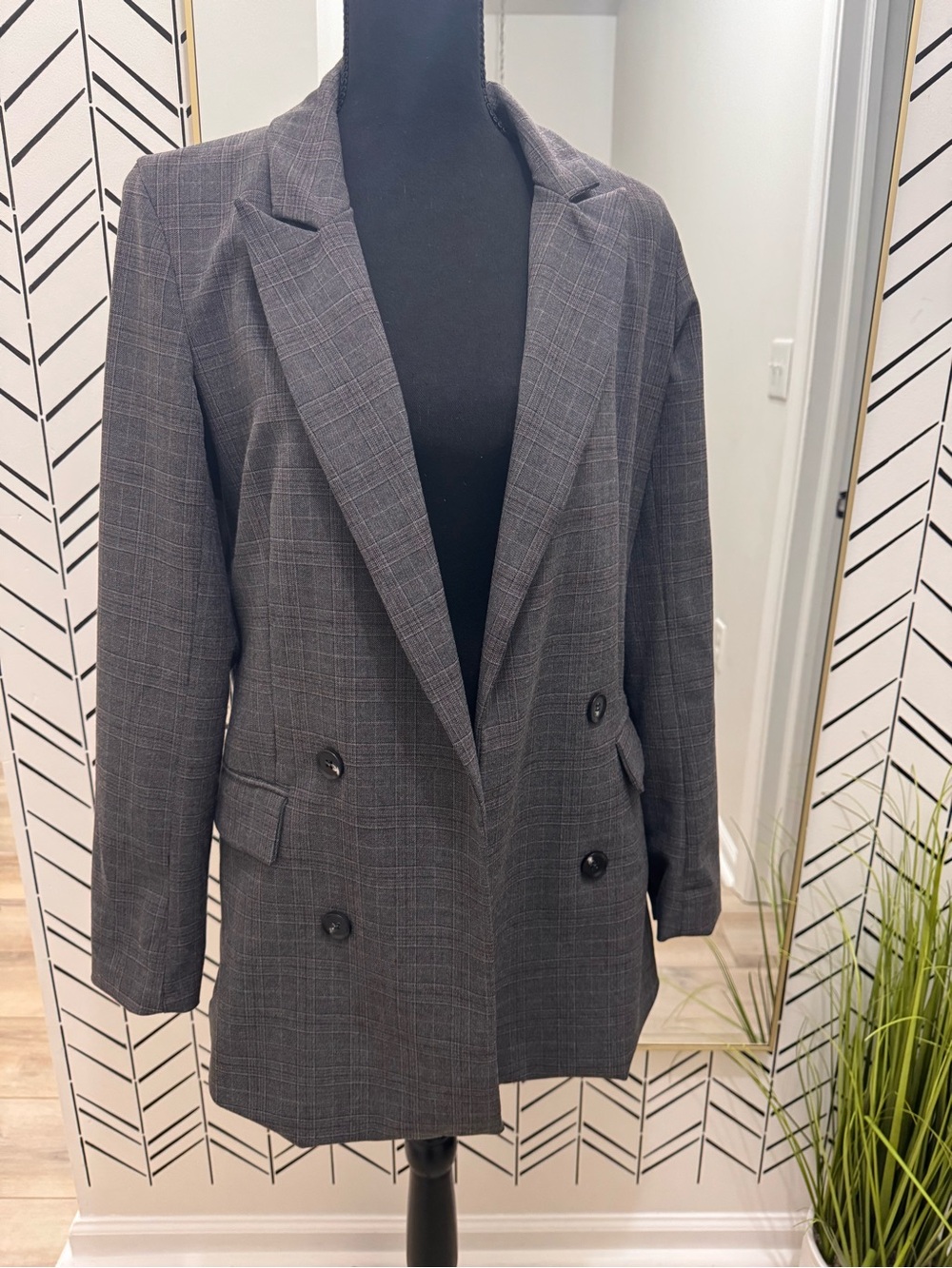 Rachel Zoe Charcoal Plaid Double-Breasted Blazer Women’s Small
